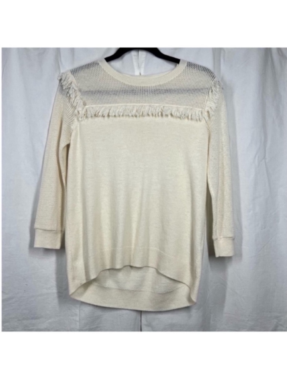 Rebecca Taylor wool cashmere blend textured mesh fringe sweatshirt